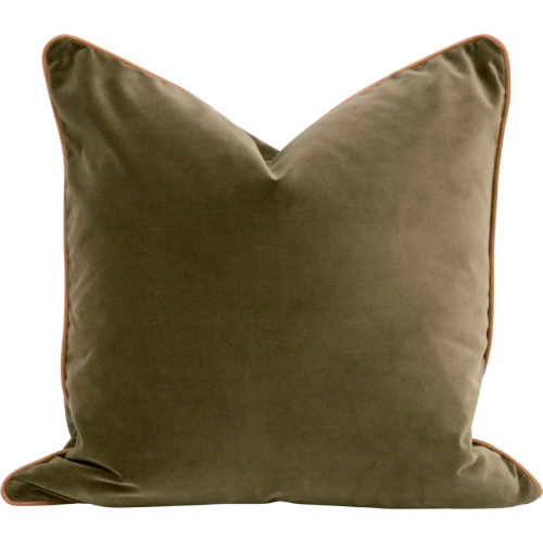Not So Basic 22" Pillow in Green Velvet & Brown Top Grain Leather 7202-22.OLV/WB (Set of 2)
